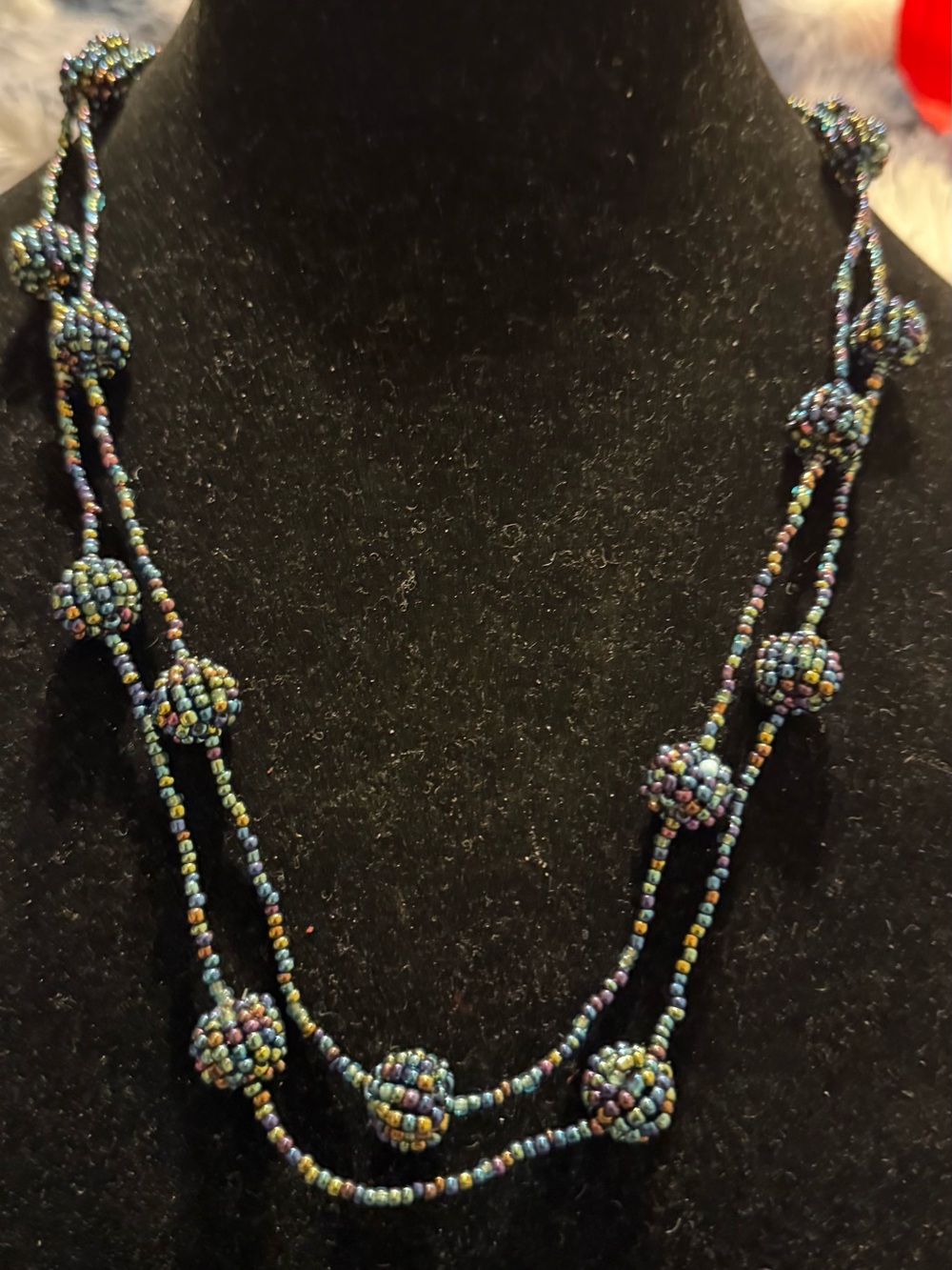 Handmade Multicolor Seed Bead Necklace - Doubled In The Photo